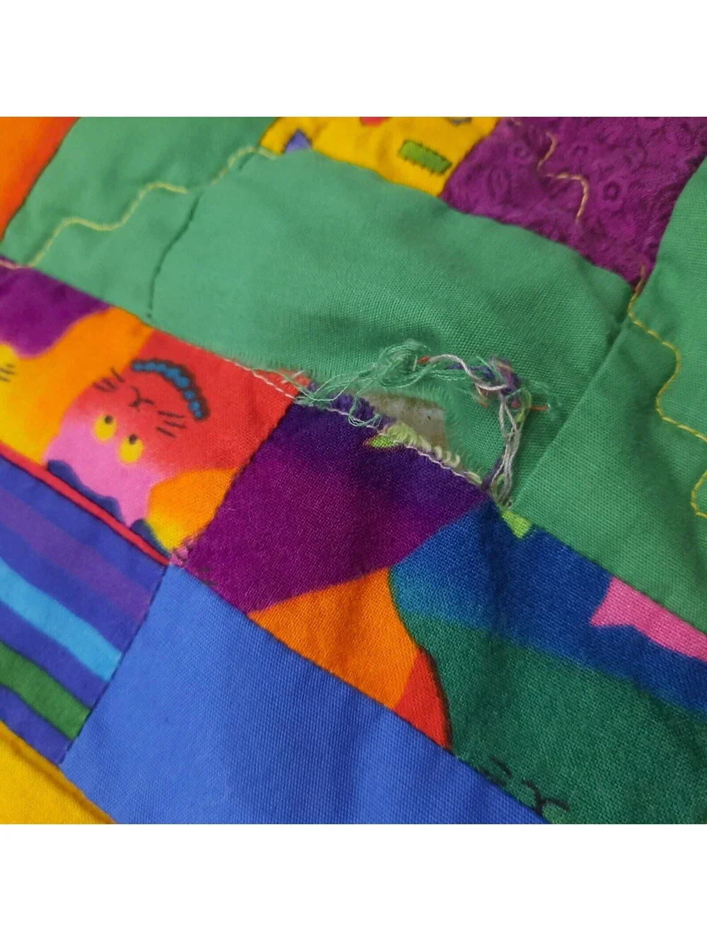 Vintage Patchwork Kids baby Quilt Handmade Nursery Bedding Primary bright colors